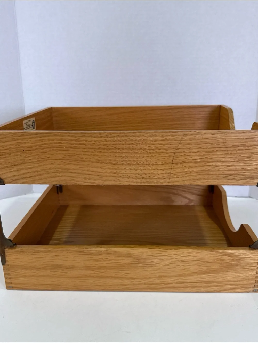 VTG Mid-Century Hedges Files “The Line” Oak Wood 2-Tier Desk Organizer Tray 1721